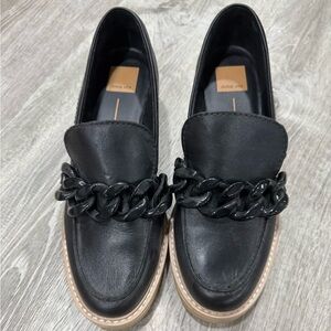 Dolce Vita Black Leather Chain-Trim Loafers